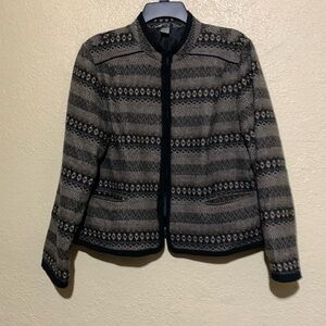 Chirstopher & Banks Blazer Short Jacket L Black Brown Geometric Print Lined Wool